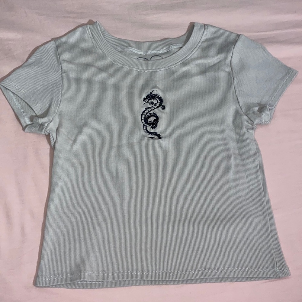 Tan Crop Top with Embroidered dragon